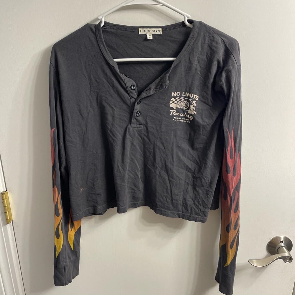 UO Long Sleeve Racing Shirt with Flame Sleeves